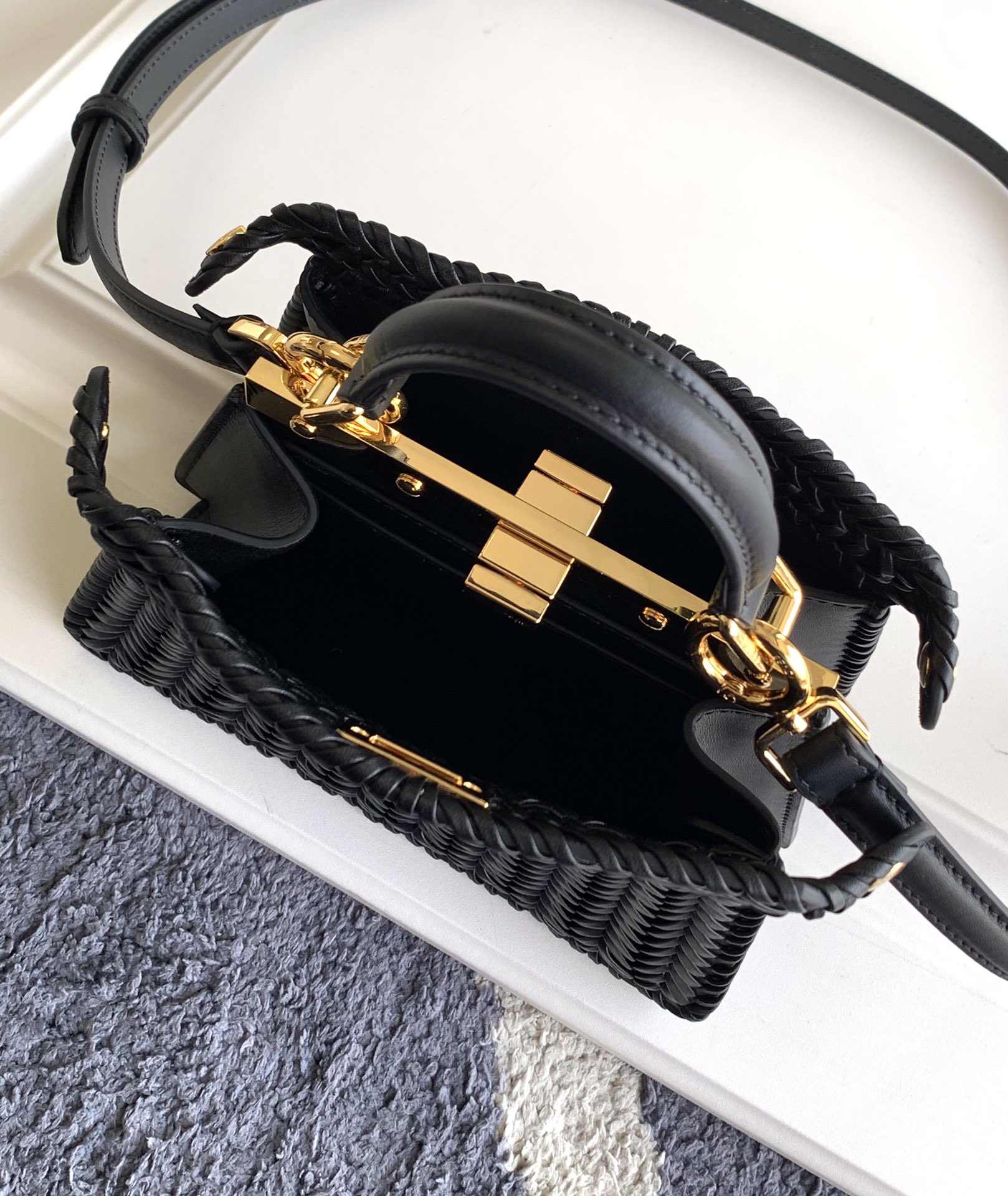 Fendi Peekaboo ISeeU Petite Black Interlace Leather Bag